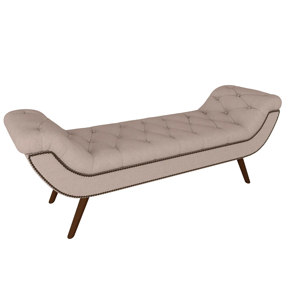 Puff Recamier Calçadeira 160cm Pés Palito Madeira Vêneto Z37 Linho Bege Cru - Mpozenato