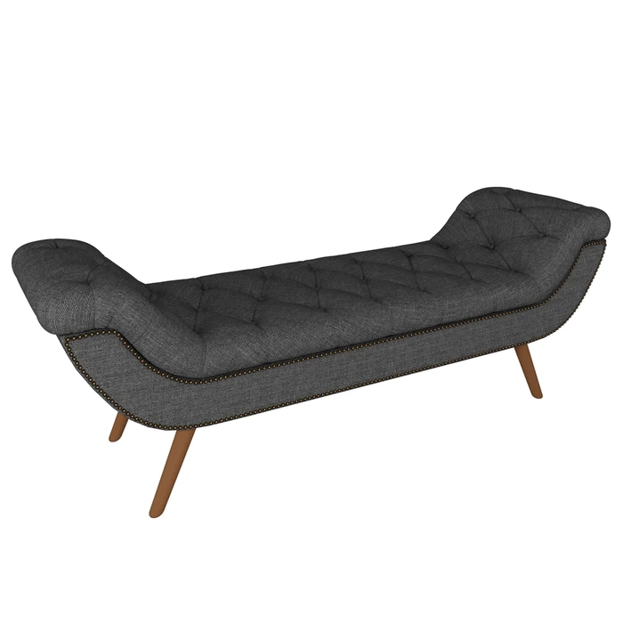 Puff Recamier Calçadeira 160cm Pés Palito Madeira Vêneto Z37 Linho Chumbo - Mpozenato