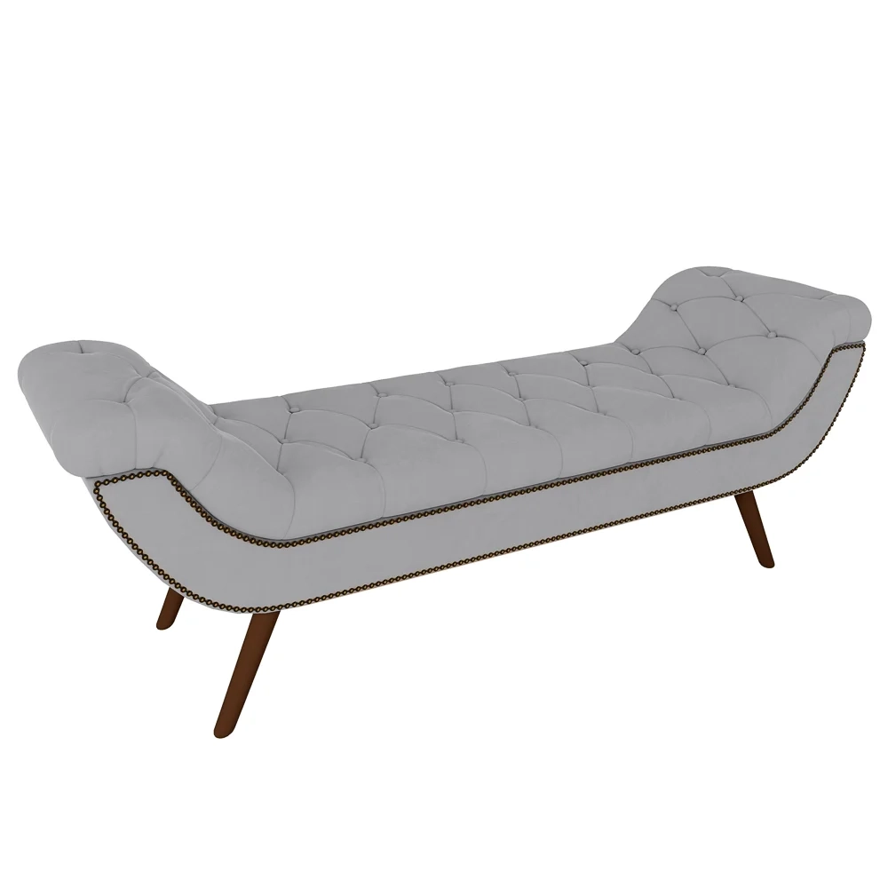 Puff Recamier Calçadeira 195cm Pés Palito Madeira Vêneto Z37 Veludo Cinza - Mpozenato