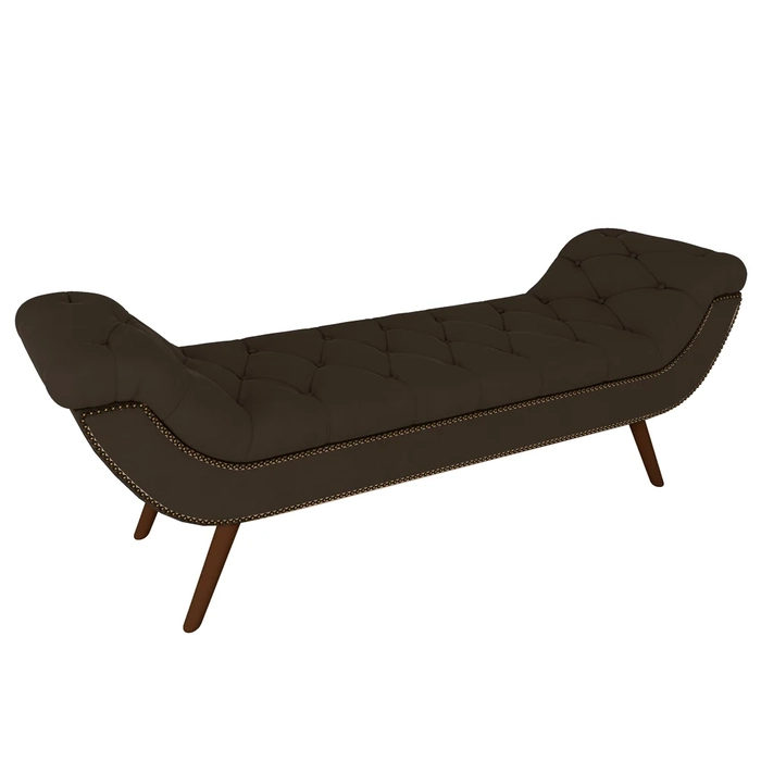 Puff Recamier Calçadeira 195cm Pés Palito Madeira Vêneto Z37 Veludo Marrom - Mpozenato