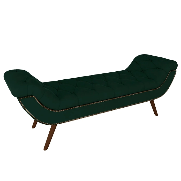 Puff Recamier Calçadeira 195cm Pés Palito Madeira Vêneto Z37 Veludo Verde Musgo - Mpozenato