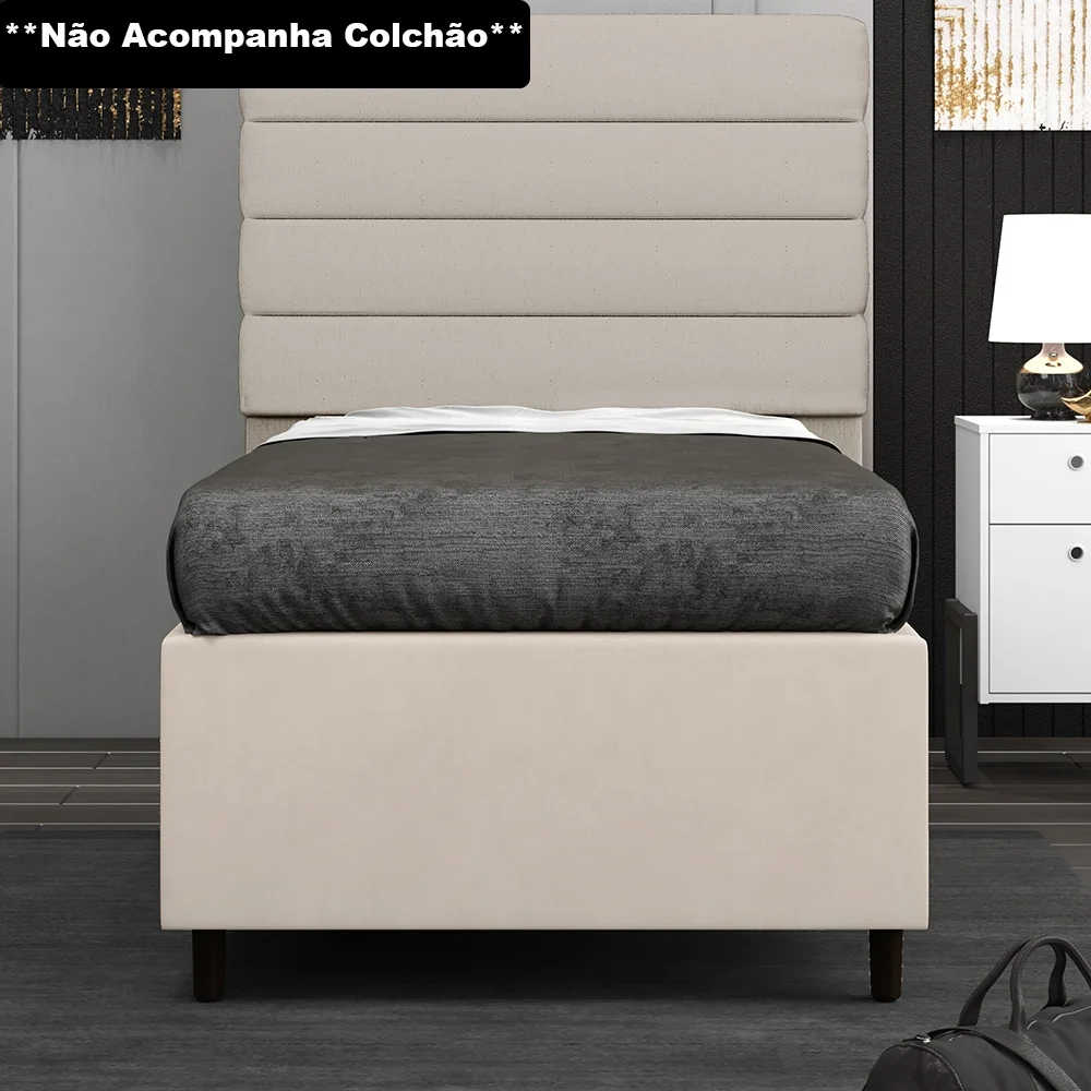 Base para Cama Box Solteiro 88x188cm Hit Z04 Suede Bege - Mpozenato