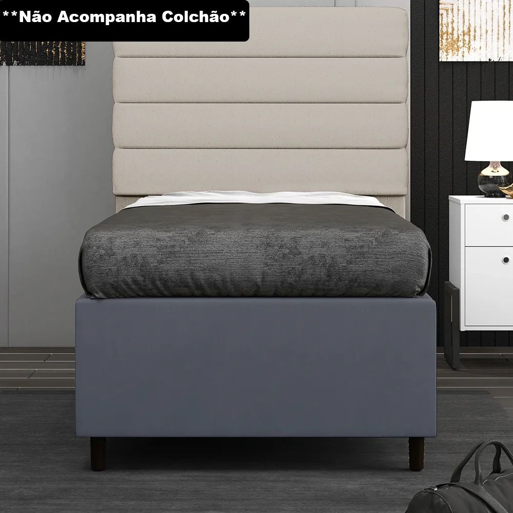 Base para Cama Box Solteiro 88x188cm Hit Z04 Suede Cinza - Mpozenato