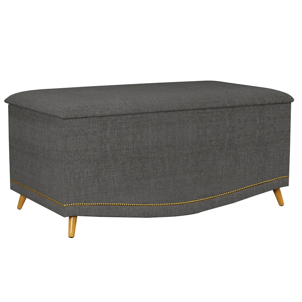 Calçadeira Baú Solteiro 90cm com Tachas Imperial J02 Linho Grafite - Mpozenato