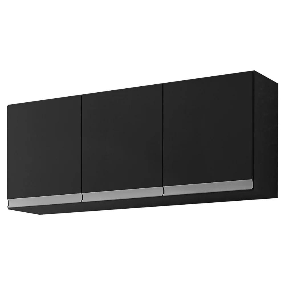 Armário Aéreo de Cozinha 3 Portas 120cm Andréia Preto - AJL Móveis