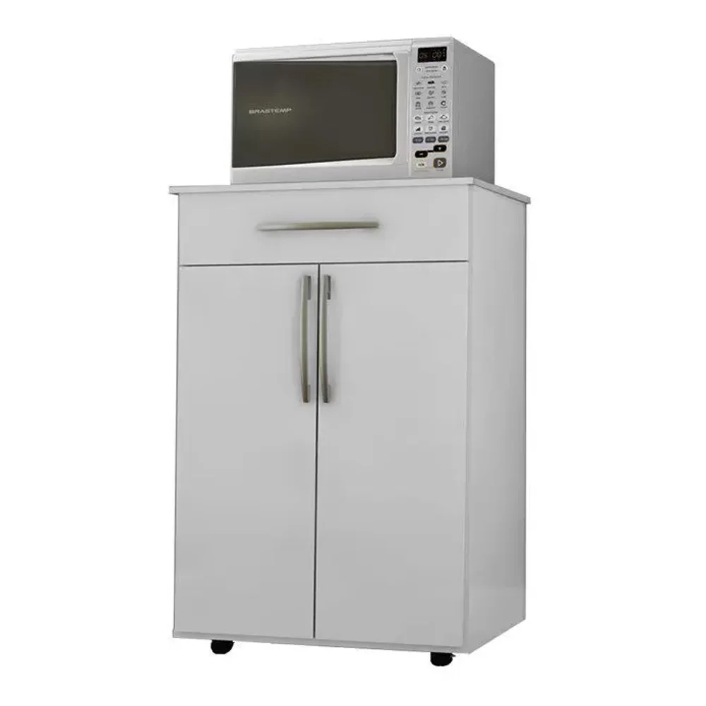 Balcão Multiuso 62cm 2 Portas 1 Gaveta Flex Juliana Branco/Preto - AJL Móveis