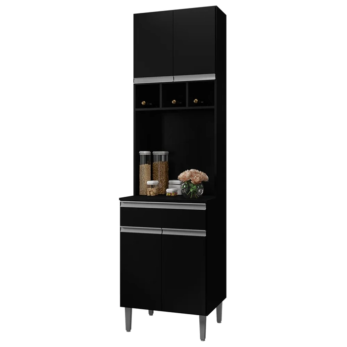 Paneleiro Torre Quente 4 Portas Com Adega Andréia Preto - AJL Móveis