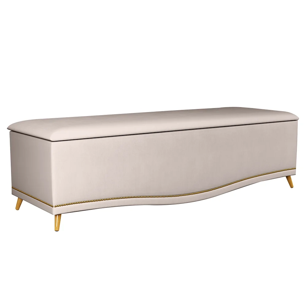 Calçadeira Baú Casal 140cm com Tachas Imperial Veludo J02 Bege - Mpozenato