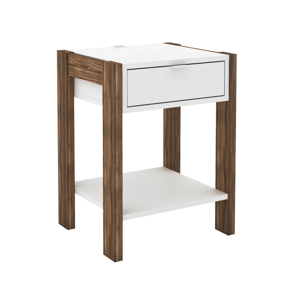 Mesa de Cabeceira 1 Gaveta AZ1016 Branco/Nogal - Tecno Mobili