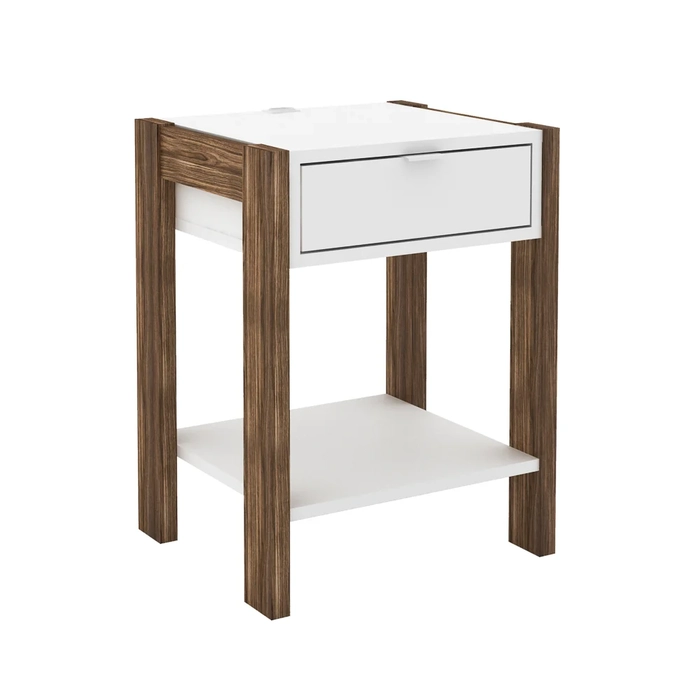 Mesa de Cabeceira 1 Gaveta AZ1016 Branco/Nogal - Tecno Mobili