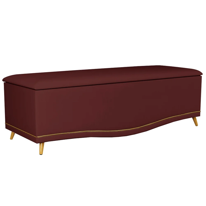 Calçadeira Baú Casal 140cm com Tachas Imperial J02 Veludo Bordô - Mpozenato