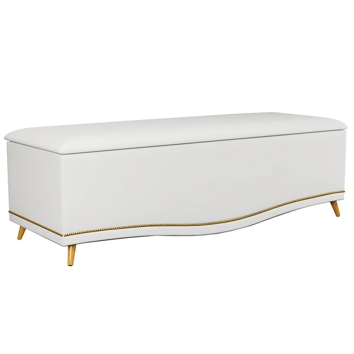 Calçadeira Baú Casal 140cm com Tachas Imperial J02 Sintético Branco - Mpozenato