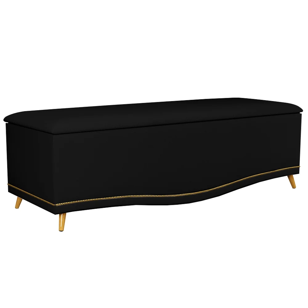 Calçadeira Baú Casal 140cm com Tachas Imperial J02 Sintético Preto - Mpozenato