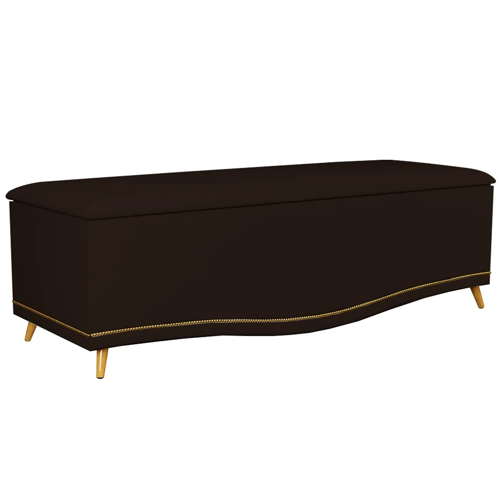 Calçadeira Baú Casal 140cm com Tachas Imperial J02 Sintético Marrom Escuro - Mpozenato