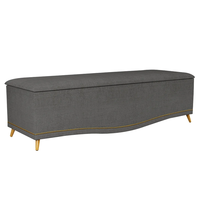 Calçadeira Baú Casal 140cm com Tachas Imperial J02 Linho Grafite - Mpozenato