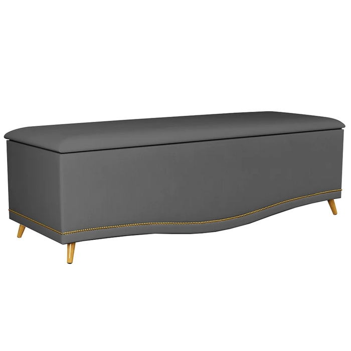Calçadeira Baú Queen 160cm com Tachas Imperial J02 Veludo Cinza - Mpozenato