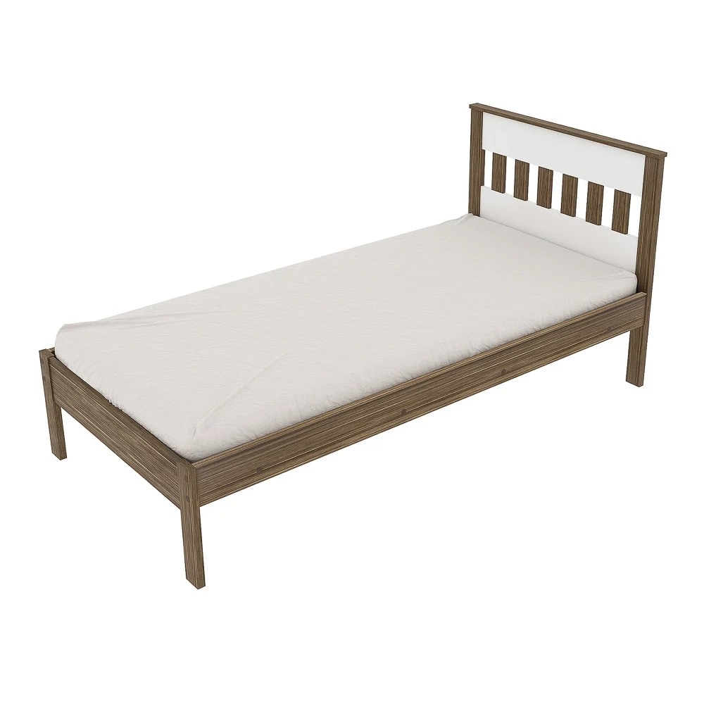 Cama de Solteiro Madeira CM8006 Nogal/Branco - Tecno Mobili