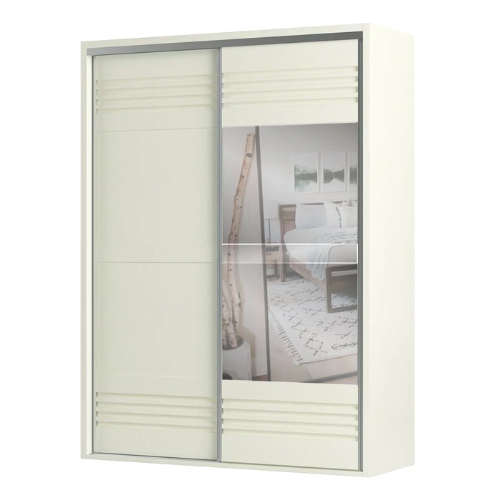 Guarda Roupa Solteiro com Espelho 179cm 2 Portas 100% MDF TW601E Off White - Dalla Costa