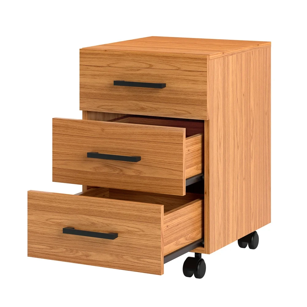 Gaveteiro Com Rodízios 3 Gavetas Estilo Industrial F16 Freijó - Pradel