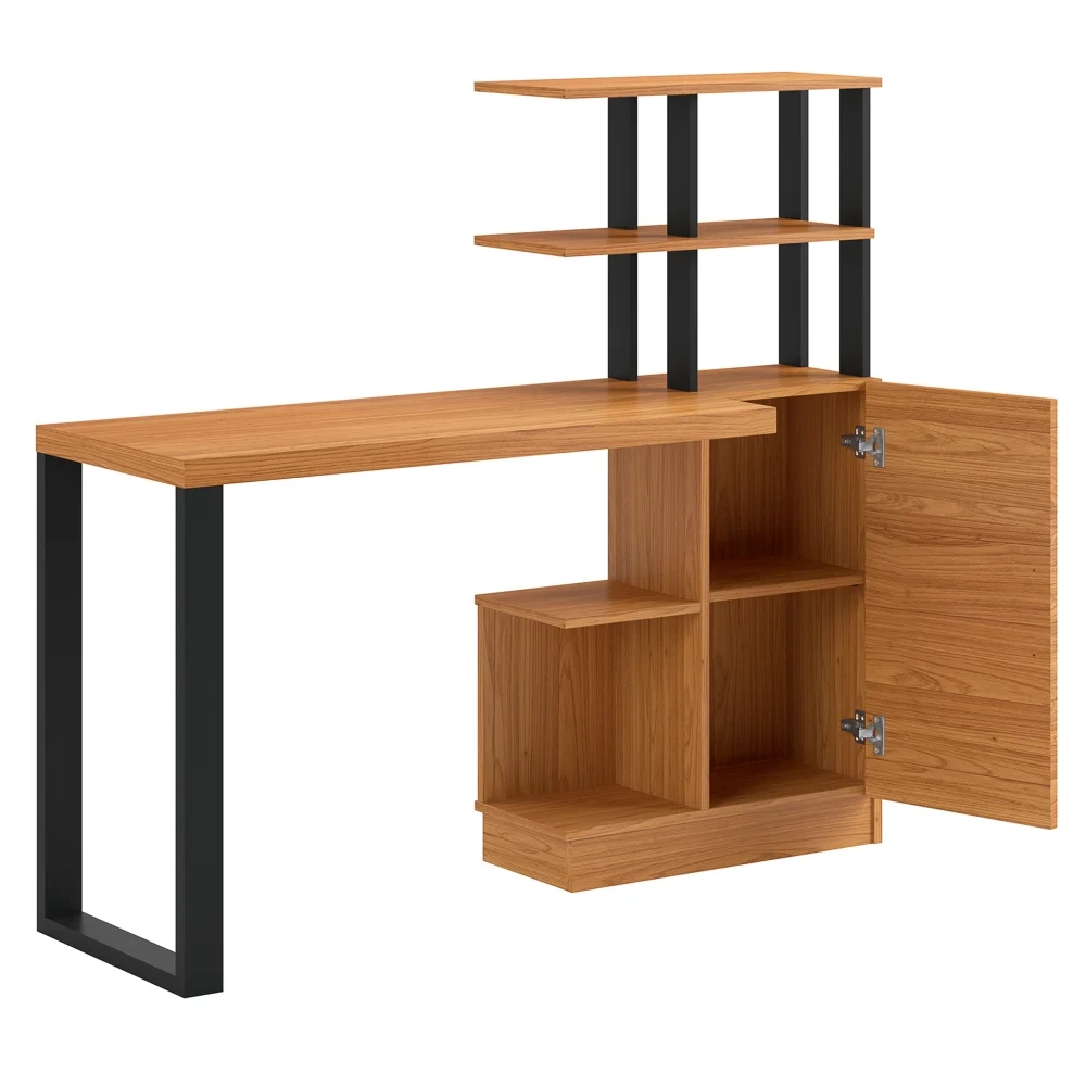 Estante Escrivaninha Estilo Industrial 1 Porta F17 Freijó/Preto Fosco - Pradel