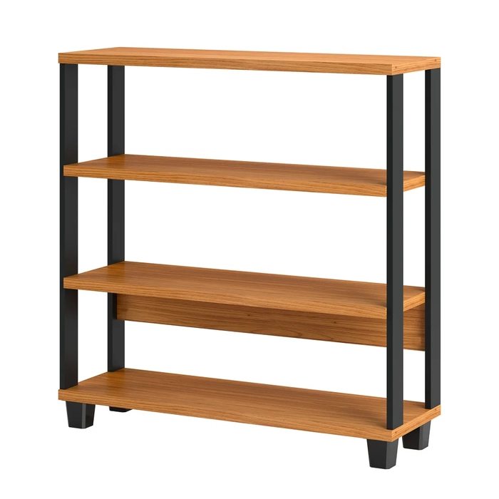 Estante Livreiro Baixa Estilo Industrial F23 Freijó/Preto Fosco - Pradel