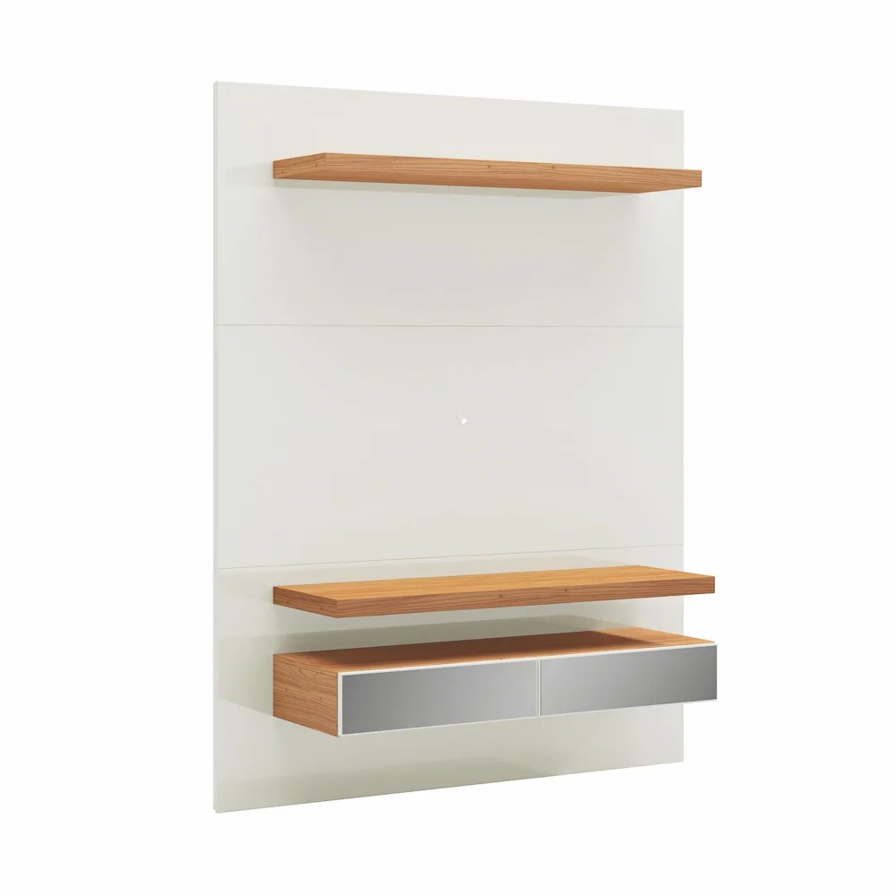 Painel Bancada Suspensa Para TV Até 55 Pol. TB106E Com LED 2 Gavetas Off White/Freijó - Pradel