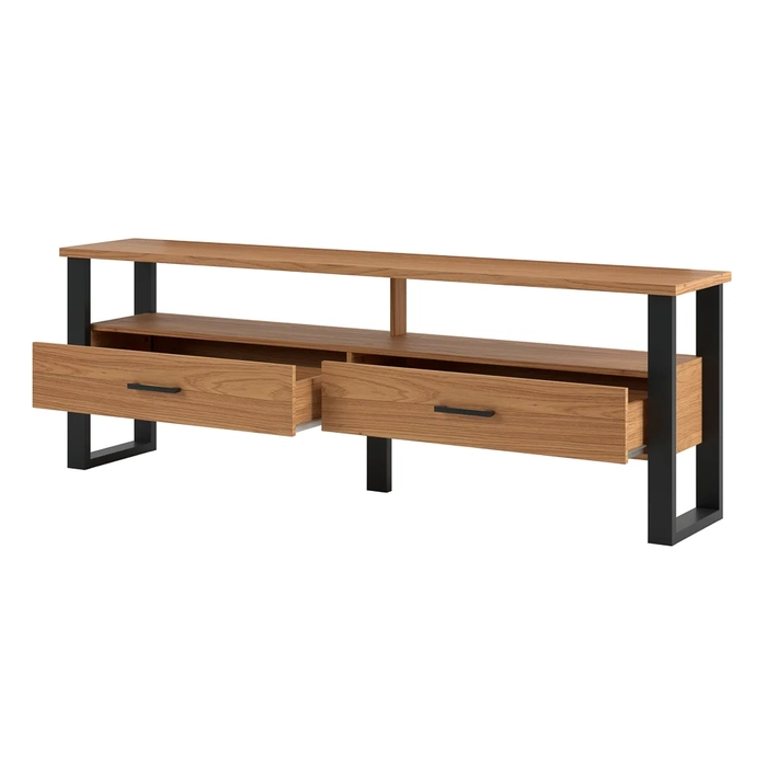 Rack Para TV Até 60 Pol. Estilo Industrial 2 Gavetas F42 Freijó/Preto Fosco - Pradel