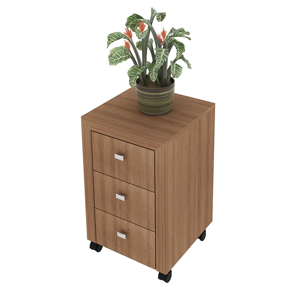 Gaveteiro 3 Gavetas Com Rodízios ME4108 Amêndoa - Tecno Mobili