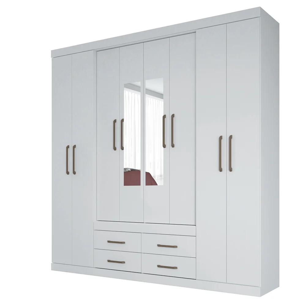 Guarda Roupa Casal Com Espelho 8 Portas 4 Gavetas Nápoles Branco - Santos Andirá