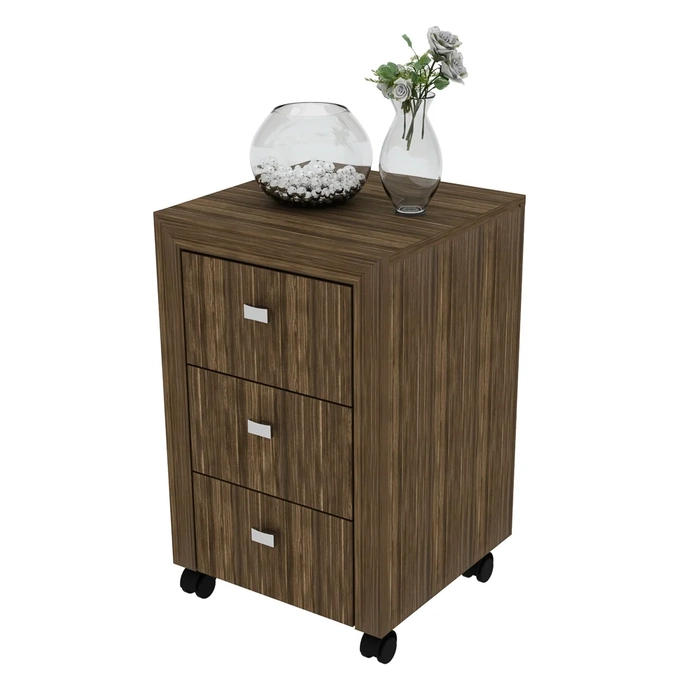 Gaveteiro 3 Gavetas Com Rodízios ME4108 Nogal - Tecno Mobili