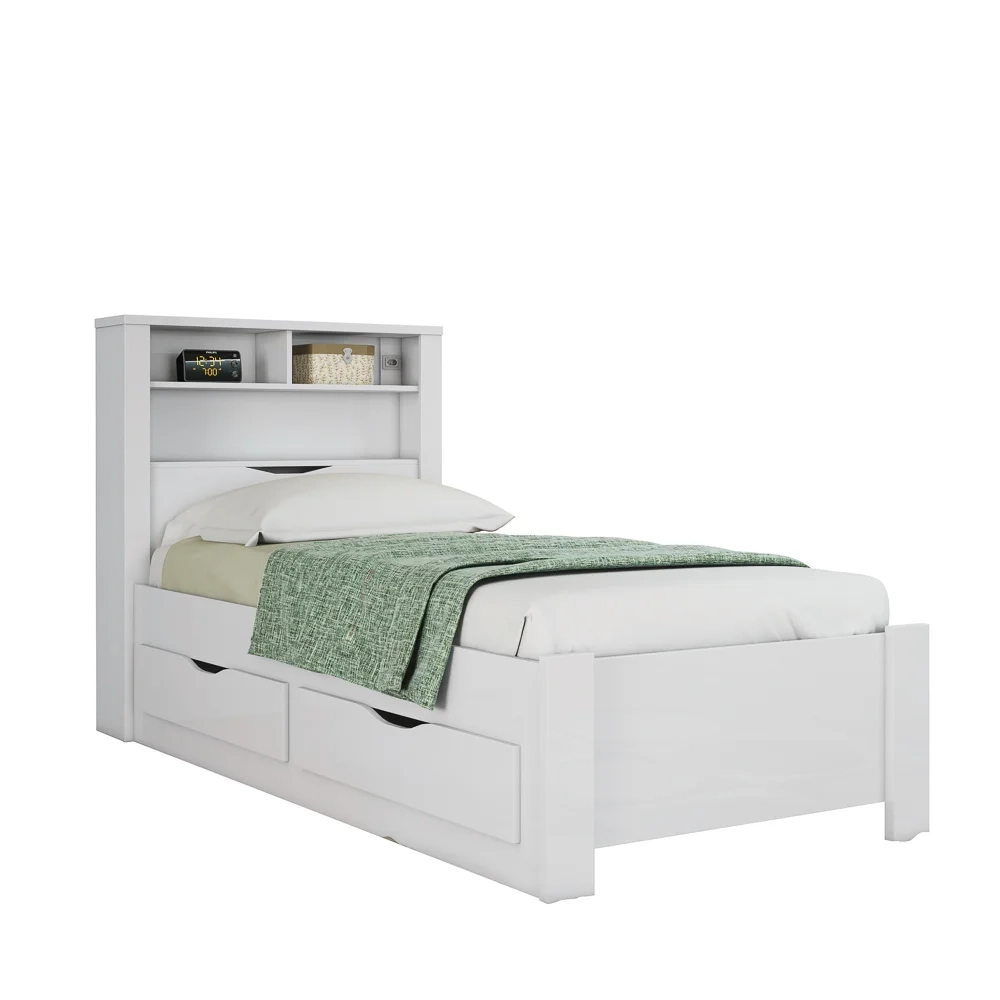 Cama Solteiro Baú Com Nicho 2 Gavetas Invicta Branco - Santos Andirá