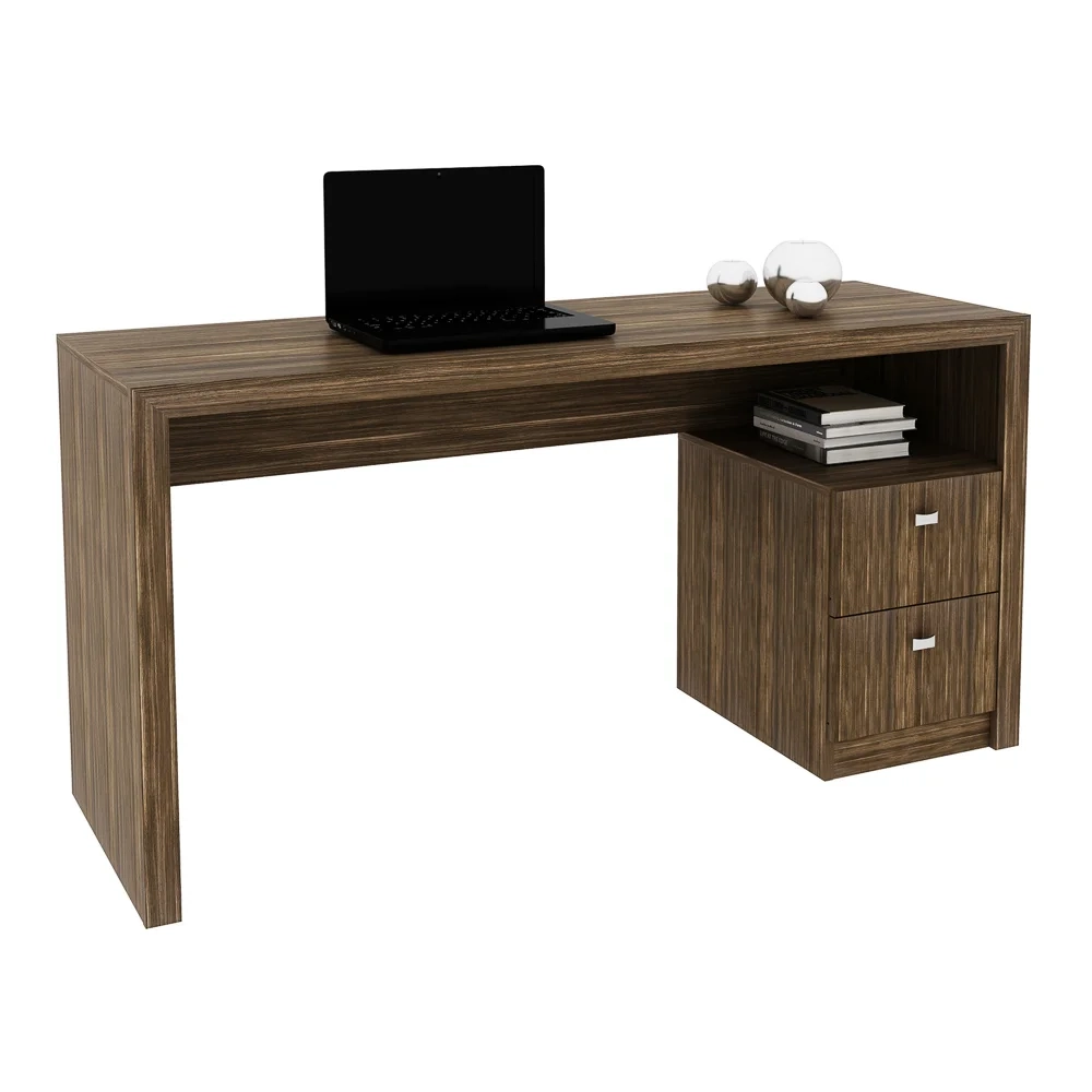 Mesa Para Computador Escrivaninha 2 Gavetas ME4130 Nogal - Tecno Mobili