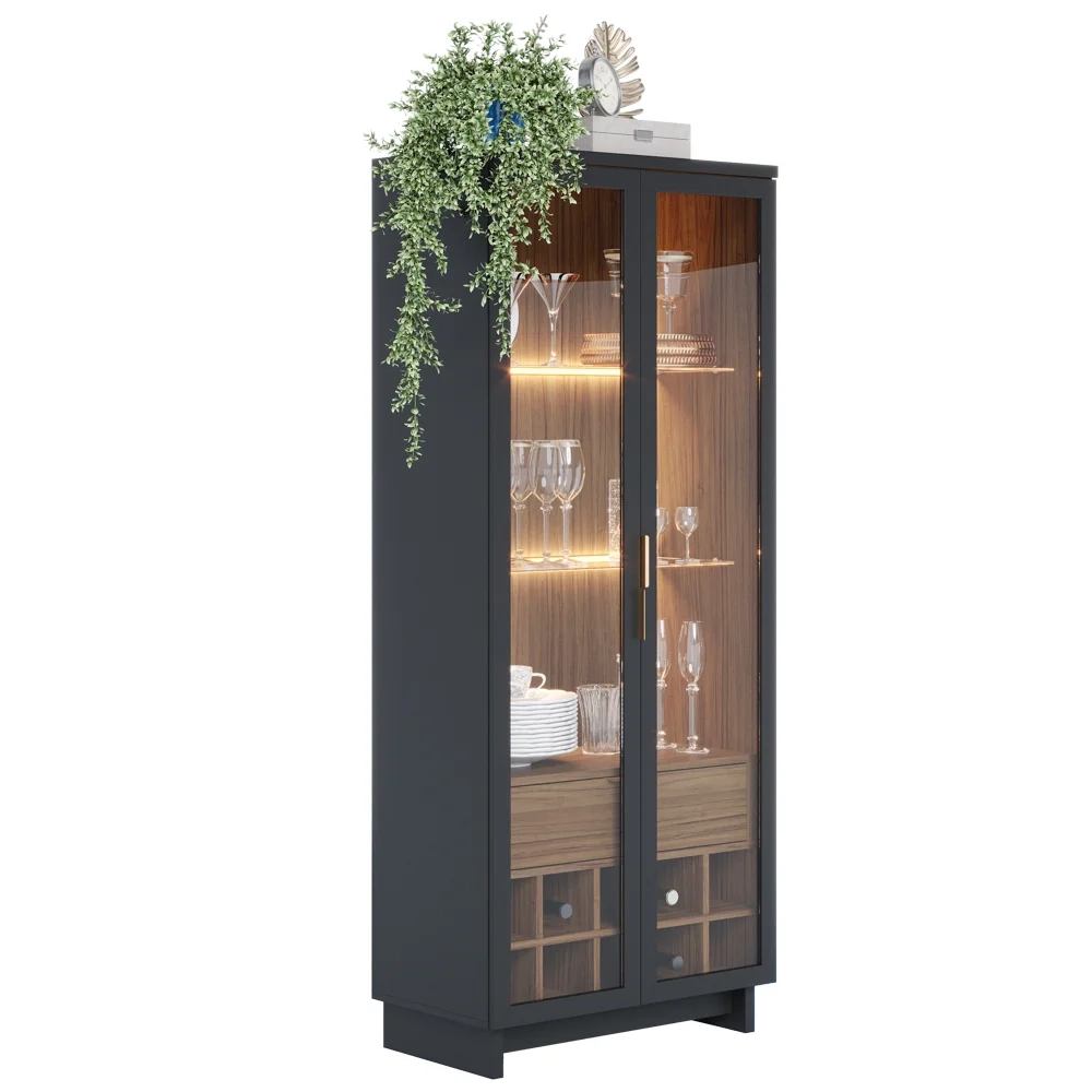 Cristaleira Adega 2 Portas 1 Gaveta Tijuca C05 Preto Fosco/Noce Milano - Mpozenato