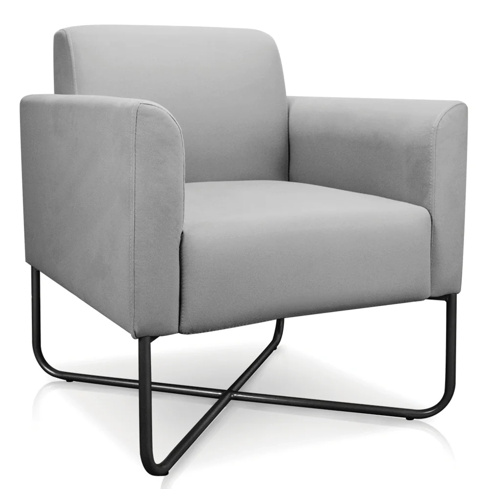 Poltrona Decorativa Base Industrial X Preta Maressa S10 Suede Cinza - Ibiza