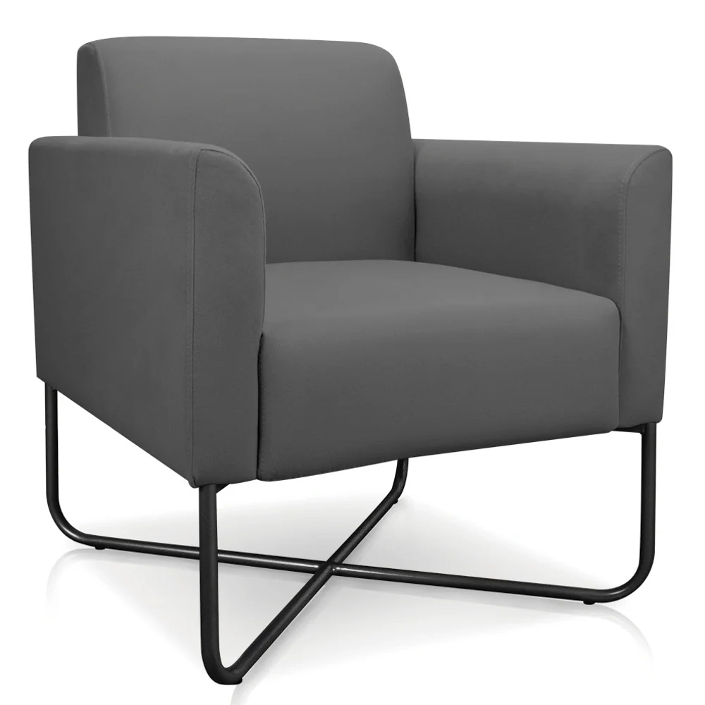 Poltrona Decorativa Base Industrial X Preta Maressa S08 Suede Grafite - Ibiza