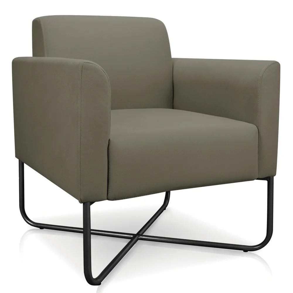 Poltrona Decorativa Base Industrial X Preta Maressa S12 Suede Marrom Rato - Ibiza