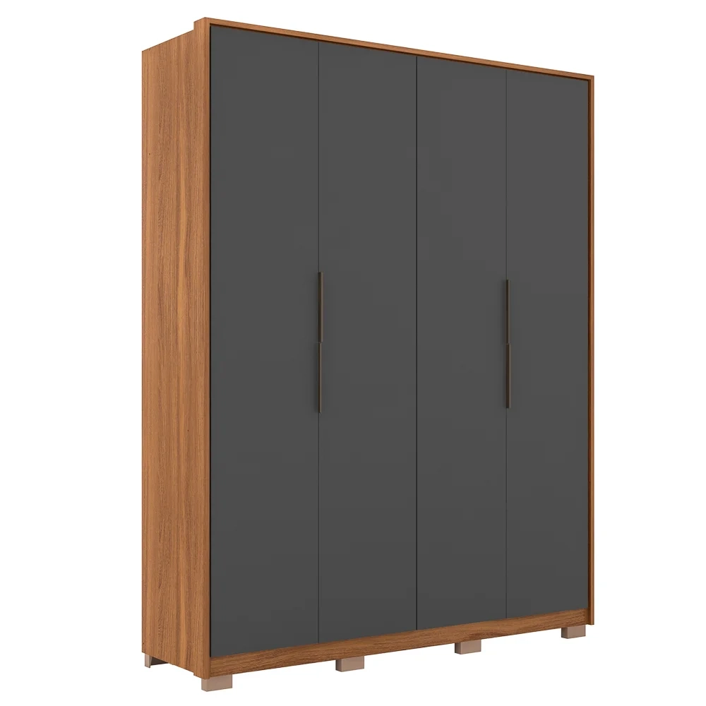 Guarda Roupa Casal Com Pés 4 Portas 3 Gavetas Attore D02 Amendola/Grafito - Mpozenato