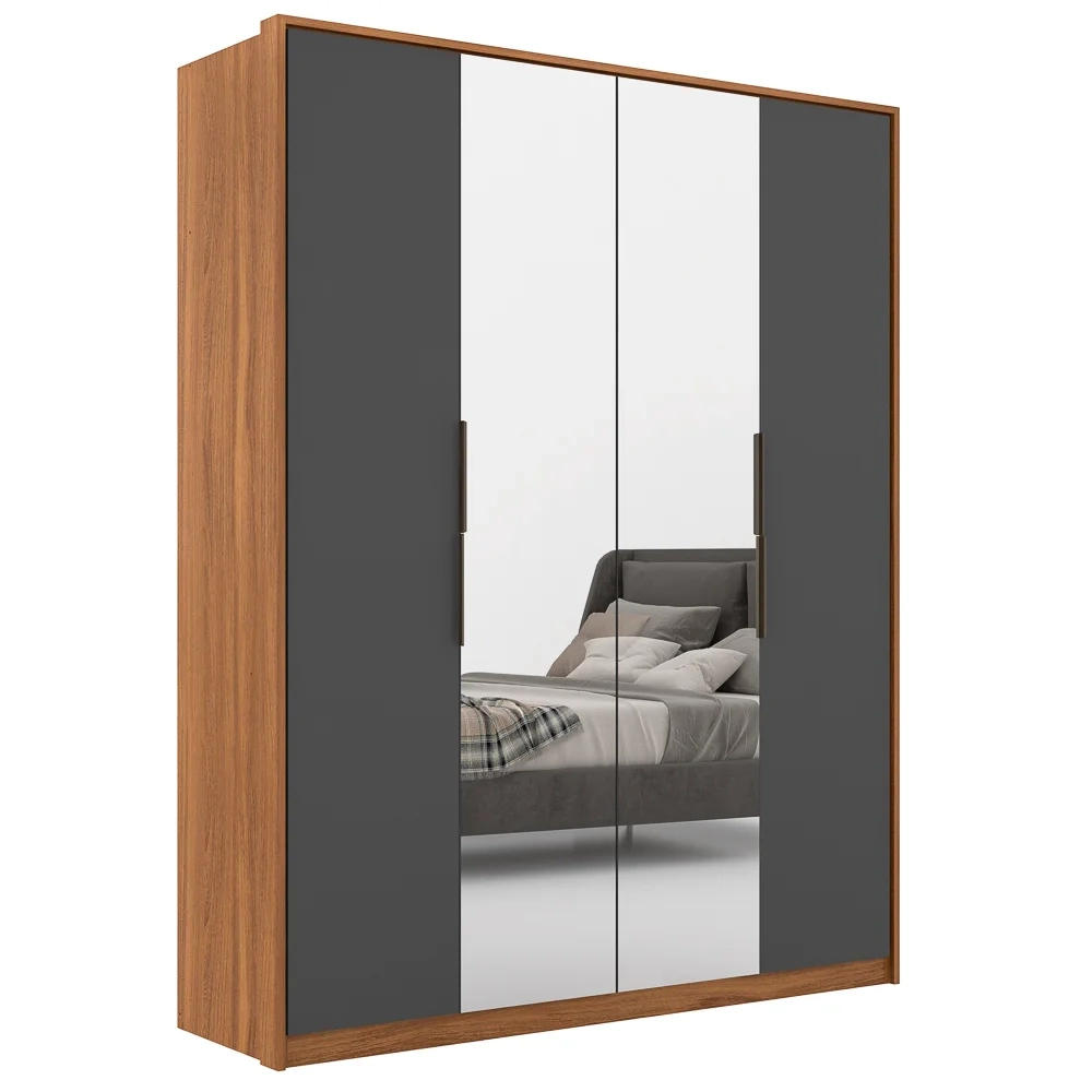 Guarda Roupa Casal 4 Portas 2 Com Espelhos Attore D02 Amendola/Grafito - Mpozenato