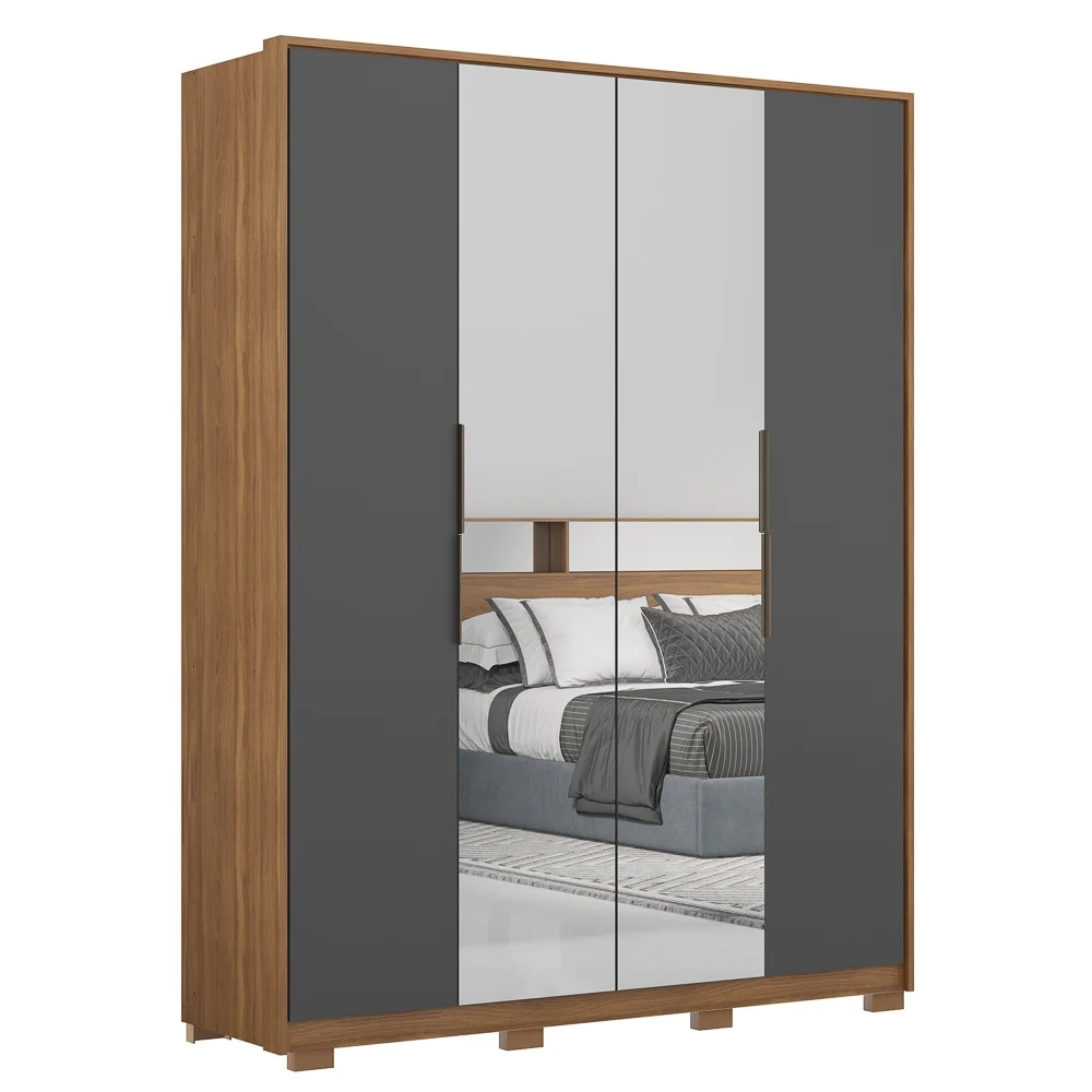 Guarda Roupa Casal Com Pés 4 Portas 2 Com Espelhos Attore D02 Amendola/Grafito - Mpozenato