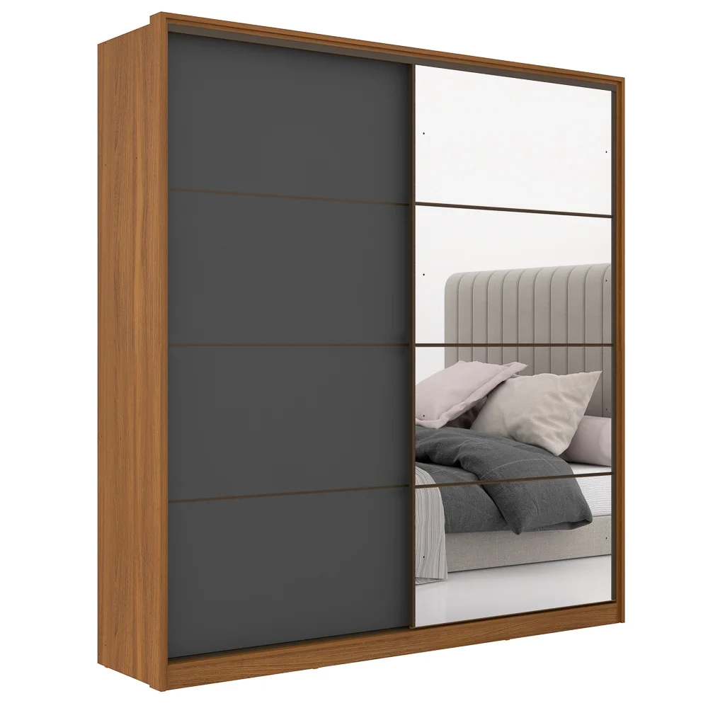 Guarda Roupa Casal 2 Portas 1 Com Espelho 3 Gavetas Belga D02 Amendola/Grafito - Mpozenato