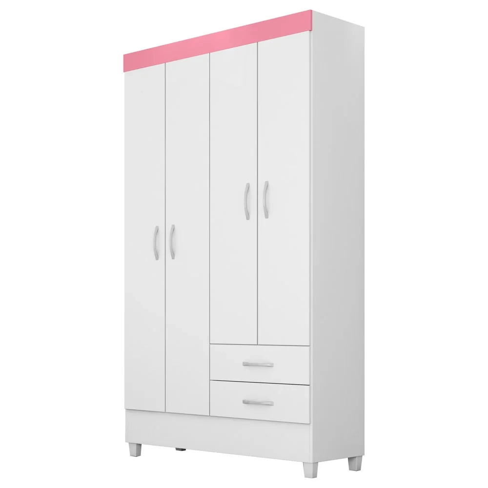 Guarda Roupa Flex 4 Portas 2 Gavetas Astro D02 Branco/Rosa/Branco - Mpozenato
