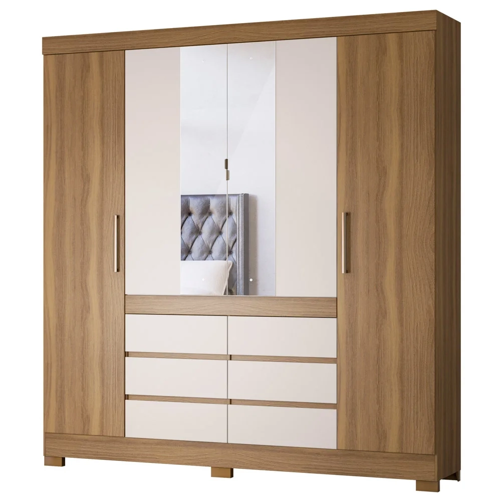 Guarda Roupa Casal 4 Portas 6 Gavetas Cadis D02 Amendola/Off White - Mpozenato