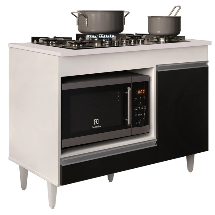 Balcão Multiuso para Cooktop 4 Bocas Georgia Branco/Preto - Lumil Móveis