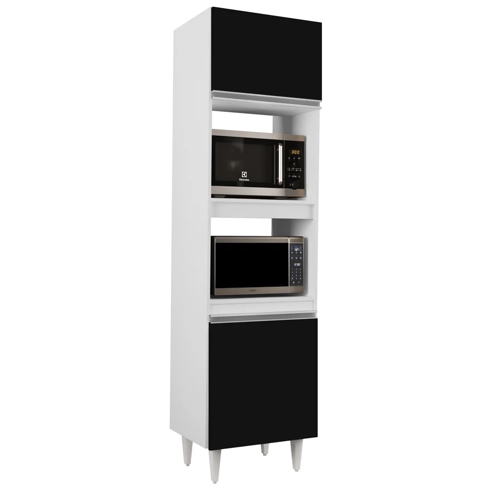 Paneleiro Cozinha Torre Quente 56cm Colorado Branco/Preto - Lumil Móveis