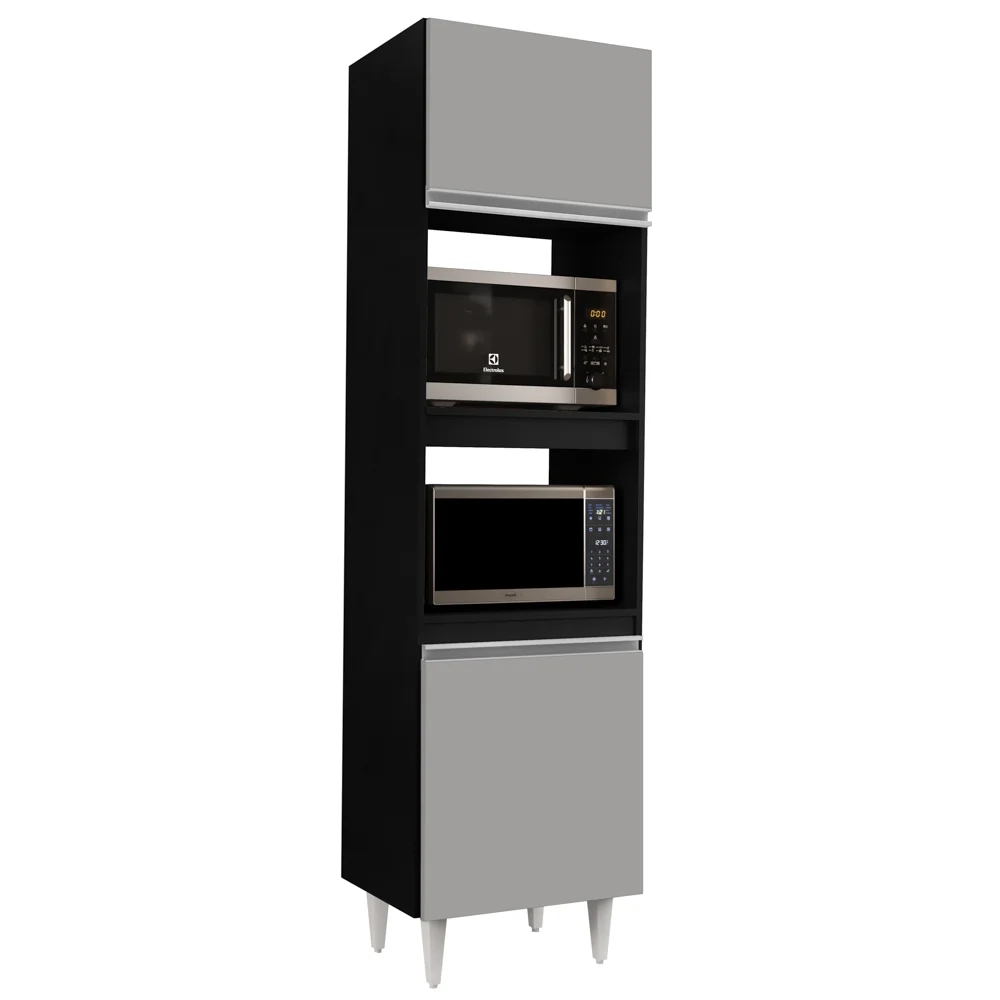 Paneleiro Cozinha Torre Quente 56cm Colorado Preto/Cinza - Lumil Móveis