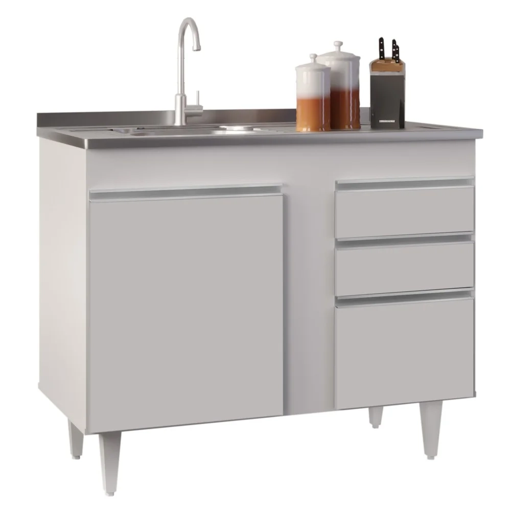 Balcão Gabinete 100cm Sem Tampo 2 Portas 2 Gavetas Luziania Branco - Lumil Móveis