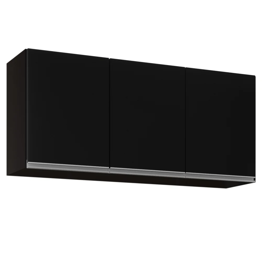 Armário de Cozinha Aéreo 120cm 3 Portas Virgínia Preto - Lumil 