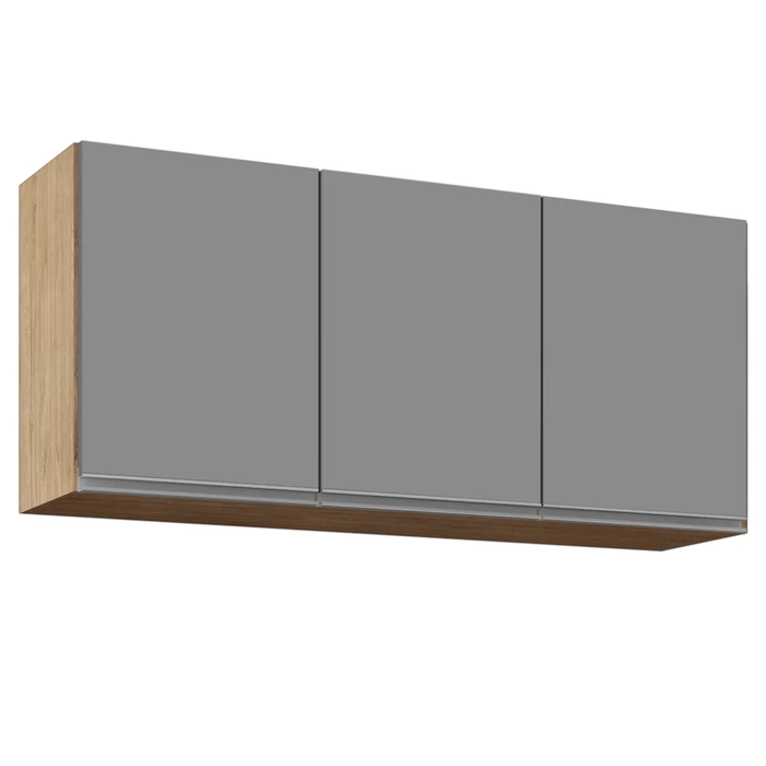 Armário de Cozinha Aéreo 120cm 3 Portas Virgínia Castanho/Cinza - Lumil