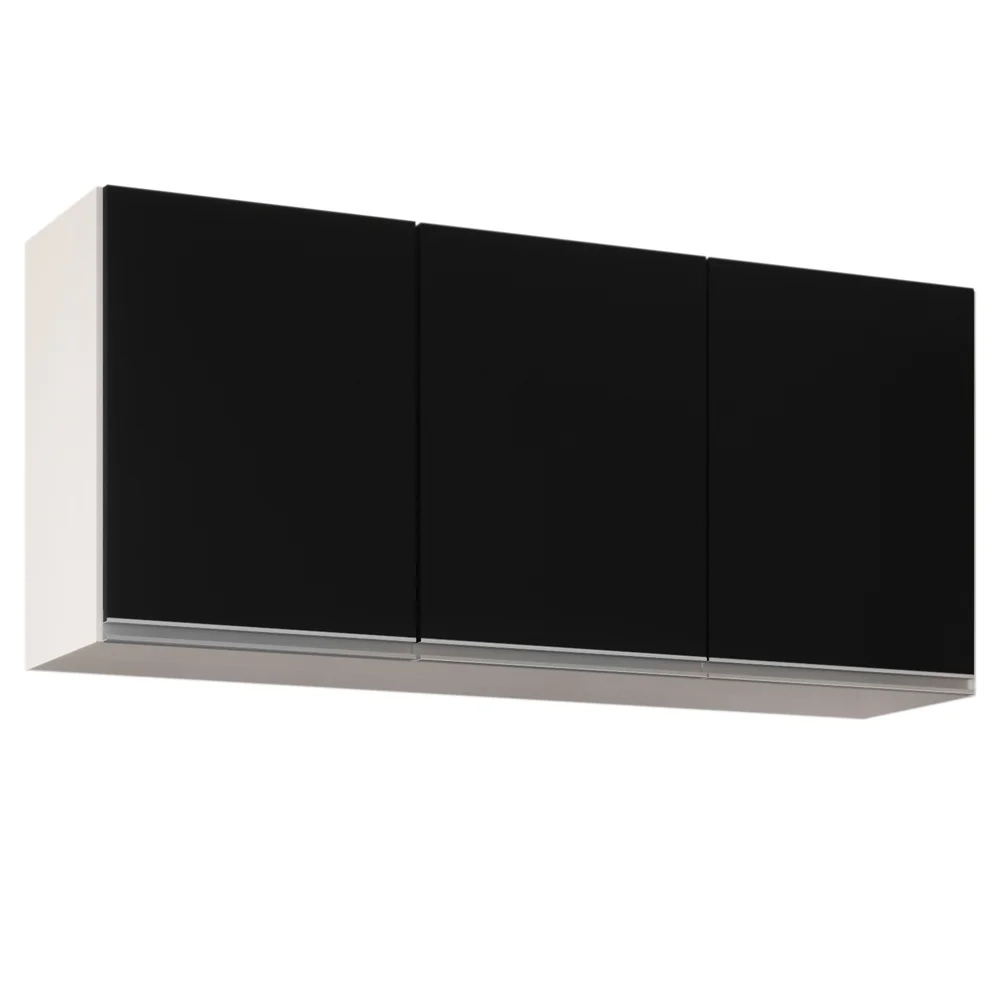 Armário de Cozinha Aéreo 120cm 3 Portas Virgínia Branco/Preto - Lumil