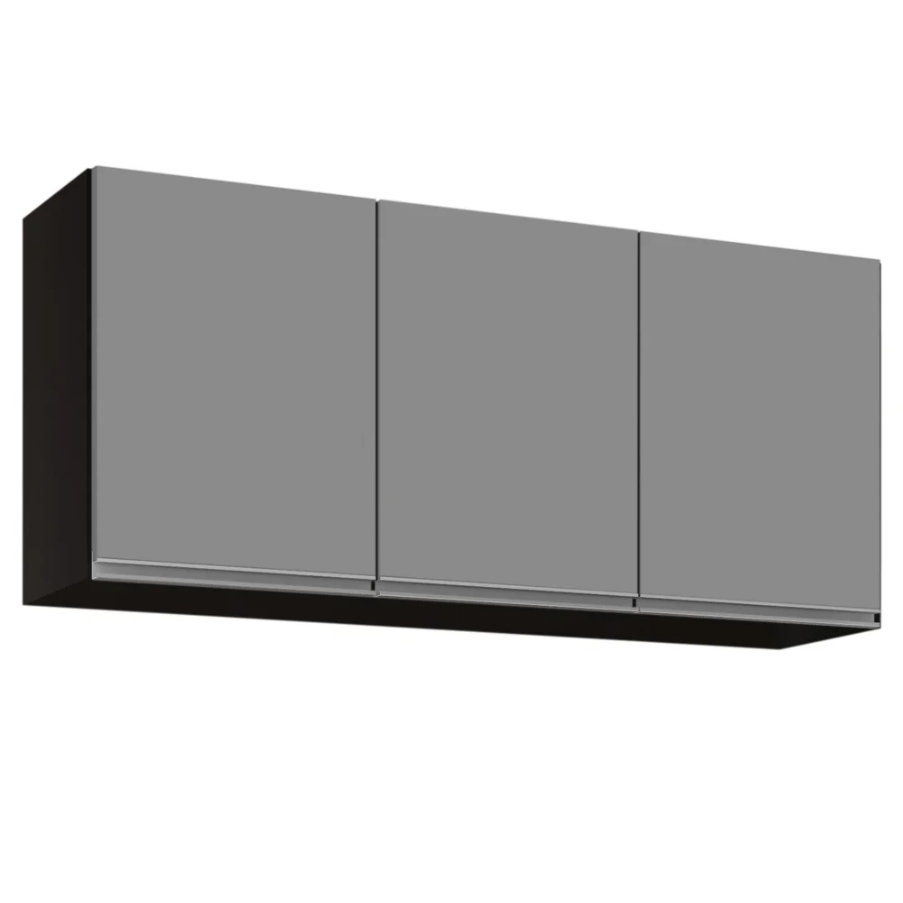Armário de Cozinha Aéreo 120cm 3 Portas Virgínia Preto/Cinza - Lumil 